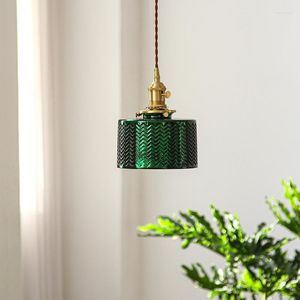 Kolye lambalar IWHD İskandinav Yeşil Cam LED Işıklar Armatürler Yatak Odası Oturma Odası Switch Bakır Vintage Asma Lamba Aydınlatma