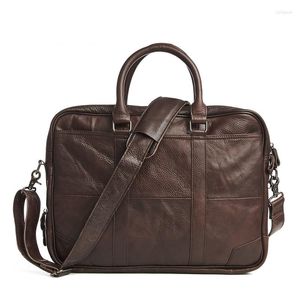 Evrak çantaları deri dizüstü evrak çantası 15.6 inç erkekler için bilgisayar ve tablet omuz retro seyahat büyük iş tote taşıma çantası