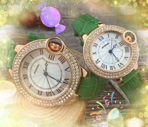 Популярные бриллианты кольцо роскошные мужчины женщины смотрят 38 -мм 33 -миллиметровый круглый римский циферблат Три контакта Воздушный шар подлинный кожаный ремень Розовый золото серебряные наручные часы Montre de Luxe подарки