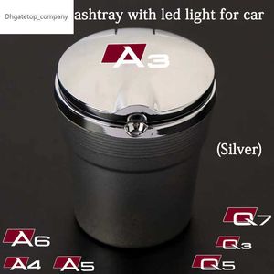 New For Audi A3 A4 A5 A6 A7 A8 Q3 Q5 Q7 Q8 accessorie Car Ashtray With Blue LED Light Metal Liner Car styling