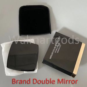 Double-Sided Square Compact Mirror - Portable Black Travel Makeup Mirror with Velvet Bag for Women