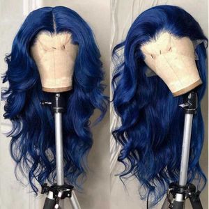 Sıcak dantel peruk vücut dalgası kraliyet mavi ön t parça bordo kahverengi siyah kadınlar ısıya dayanıklı uzun dalgalı sentetik saç 221216