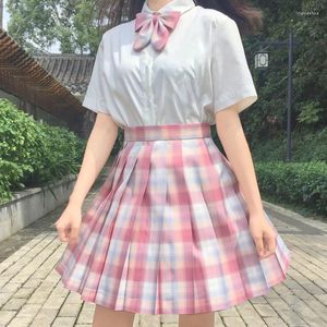 Roupas conjuntos de roupas femininas rosa gótico plissado gótico saia xadreia coreana de cintura alta mini size sexy escola glir harajuku cosplay anime marinheiro