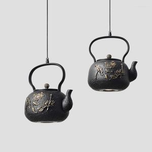 Kolye lambaları Çin retro çaydanlık avizesi yemek odası tasarımcısı basit sanat lüks droplight zen çalışma çayevi kapalı pednatn ışık