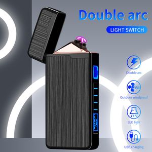 Electric Lighter Dual Arc Windproof Flameless Lighter With LED Power Display USB Touch Metal Plasma Lighters Portable Men's Gift