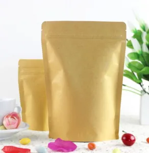 Toptan Stand Up Kraft Kağıt Fermuar Kilit Çanta Kendinden Conta Alüminyum Folyo Mylar Doyback Fermuar Çanta Poşetleri Gıda Atıştırmalık Depolama Yeniden Kullanılabilir Çantalar 100 PCS /LOT