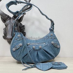 7a Le Cagole Kadın Lady Bags Crossbody Motosiklet Omuz Lüks Tasarımcıları Gerçek Deri Cüzdan Çantası Vintage Timsah Kot Pırıl Plan Taş Ayna Ayna Kalitesi