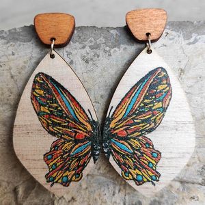 Dangle Küpeler Bohemia Renkli Kelebek Ahşap Kadınlar İçin Vintage Boho Baskılı Böcek Geometrik Damla Moda Takı