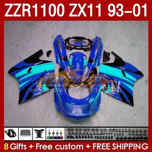 Kawasaki Ninja ZX-11 R ZZR-1100 ZX-11R ZX11R 93 94 95 96 01 165NO.85 ZZR 1100 CC ZX11 ZX 11 R 11R ZZR1100 1997 1999 2000 2001 Fairings kiti Glossy Mavi Blue