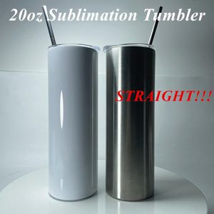 Blank Sublimation Tumbler 20oz STRAIGHT skinny tumbler Straight Cups Stainless Steel Beer Coffee Mugs Rubber bottom