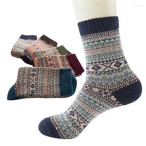 Erkek Çoraplar 5 FAARS MEN Vintage Çizgili Totem Kış Sıcak Genç Merino Yün Kalın Termal Sanat Erkek Meias