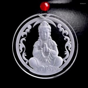 Anhänger Halsketten Feiner weißer natürlicher Kristall handgeschnitzter Guanyin Buddha Anhänger Pullover Kette Halskette Glück für Frauen Männer Segnen Schmuck