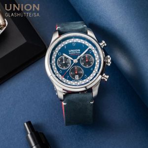 UNION GLASHUTTE SA Erkekler için Marka İzle Deri Spor Saatler Erkek Kuvars Kol Saati Chronograph Erkek Saat Relogio Masculino U230103