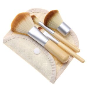 4pcs bambu makyaj fırçaları set temel makyaj göz farı allık fırçası kozmetik set