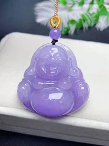 Anhänger Halsketten Natürliche Jade Ein handgeschnitzter violetter Buddha Jadeit Halskette Anhänger Schmuck Damen Herren