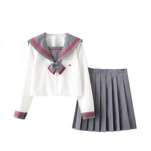 Giyim Setleri S-XXL Japon JK Öğrencileri Üniforma Okul Kız Üniformaları Beyaz Gri Renk Uzun Kollu Üst Etek Bow Tie Cosplay Sailor