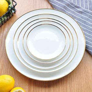 Plakalar Altın Kenar Seramik Plaka Yemeği Beyaz Porselen Sofra Batı tarzı akşam yemeği yemekleri ve setleri