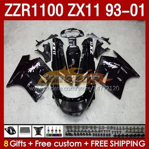 Body for Kawasaki Glossy Black Ninja ZX-11 R ZZR-1100 ZX-11R ZZR1100 ZX 11 R 11R ZX11 R 1993 1994 1995 2000 2001 165NO.1 ZZR 1100 CC ZX11R 93 94 95 96 97 99 00 01 Fairing Kit Kit Sit