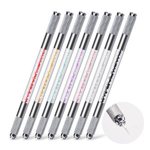 Manual Double End Crystal Acrylic Tattoo Pen Microblading Permanent Makeup Eyebrow Tool Double Usage For Flat or Round Needles