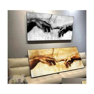 Картины рука Бога творение Адам Черный Белый холст Печать на стенах настенных картин
