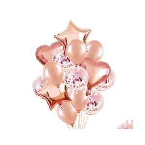 Украшение вечеринки 14pcs Rose Gold Confetti Balloon Sets Heart Star Foil for Wedding Kids 1 -й день рождения Air Globos Supplies Drop Delive DH96N