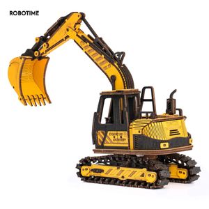 Blocks Robotime Rokr Excavator Engineering Vehicle 3D Wooden Puzzle For Kids Adults Building Set Improve Hands on Skills TG508K 230105