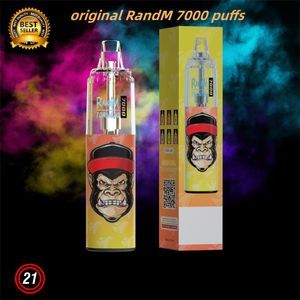 Otantik Randm Tornado 7000 Puflar Tek Kullanımlık E Sigara Pod Cihazı 1000mAh Pil 14ml E Sıvı Önceden doldurulmuş kartuş örtü Bobini RGB Işık Parlayan Vape Kalem Kiti