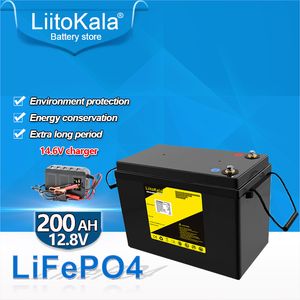 LiitoKala 12 V 200AH lifepo4 lityum pil 4 s 12.8 V 1200 w invertör tekne golf arabası UPS için voltaj göstergesi ile