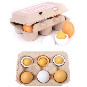 6шт/сет -симуляция деревянные яйца кухни играют в еду, набор игрушек притворяться деревянным яйцом желток детей образование Montessori Toy 1274