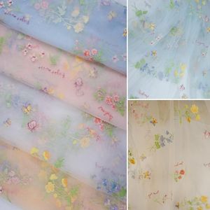 Roupas de tecido requintado requintado colorido de malha de renda de tule bordada floral para vestidos de vestido de costura damasco branco rosa azul by the Yard