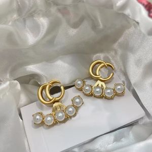 Moda Çift G harfi İnci Saplama Küpe aretes orecchini 18 k Altın 925 Gümüş İğne Marka Tasarımcısı Küpe kadınlar için parti evlilik yıldönümü hediyeleri takı