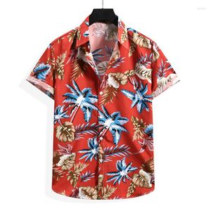 Мужские повседневные рубашки ST09 кокосовые деревья листья листья узора печатная рубашка с коротки