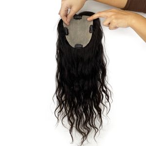 Шелковая кожаная основа Бразильские девственные человеческие волосы Topper для женщин с 4 зажимами в волосах Toupee Волнистые тонкие шиньоны Real Scalp Top коричневый или черный