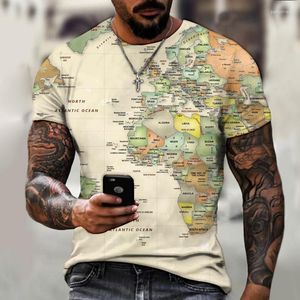 Erkek Tişörtleri Sokak Harita Desen T-Shirt Retro Trend Fashion Giyim Çok Yönlü Top Avrupa Tasarım Tees Boyutu XXS-6XL