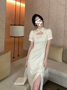 Etnik Giyim 2023 Çince Geliştirilmiş Cheongsam Elbise Fransız Tarzı Qipao yaka Bodycon Oriental Genç Lady Elegant Party Seksi