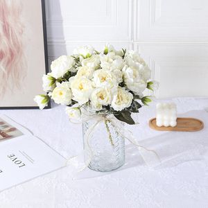 Dekoratif çiçekler oldukça gül beyaz ipek şakayık yapay buket 5head ve 3bud Avrupa mini sahte ev düğün dekorasyon kapalı
