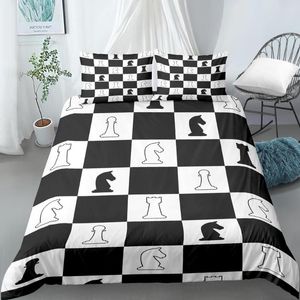 Yatak takımları satranç tahtası yorgan kapak seti 3D baskı uluslararası siyah beyaz yorgan çocuklar erkek kız polyester