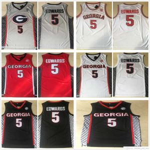 Сшитые NCAA Georgia Bulldogs Anthony 5 Edwards Баскетбольные майки College # 5 Red White Grey Сшитые трикотажные рубашки Мужские S-2XL
