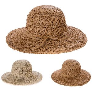 Geniş Memlu Şapkalar Kadınlar Katlanabilir Tığ Örgüsü Saman Şapkası Büyük Güneş Koruma Sunhat Plajı Kapı Yaz