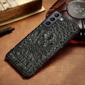 Подлинная кожаная корпус для Samsung Galaxy S23 Ultra S22 S21 S20 3D Crocodile Skull Armor Back Cover