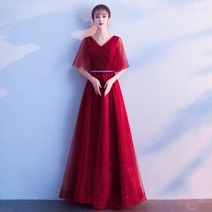 Parti Elbiseleri Koyu Kırmızı Kadınlar V Yastık Uzun Sequin Elbise Moda Akşam Ziyafet Zarif Prom Yarı Kolluk elbisesi Vestido XS-XXL