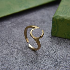 Винтажные двойные буквы кольца унисекс открытый кольцо кольцо Golden Metal Anello Pare Designer Ring Rings Anneaux с коробкой