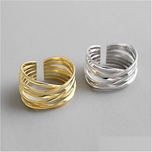 Silver New White Gold /18K Color Winding Open Rings 100 925 Sterling Sier Mti Layer Twining Adjustable Ring Drop Delivery Jewelry Fin Dhtj1