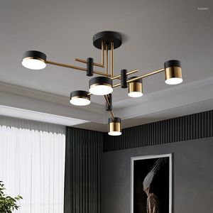 Pendant Lamps 3 Color Dimming LED Chandelier Lighting Black Modern Living Room Kitchen Decoration Indoor Metal Hanging Light Fixtures