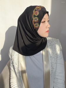 Etnik Giyim Forması Örme Bonnet Hijab Streç Pullar Anında Eşarp Müslüman İslami kafa Bandı Kafa Kafa Şarfı Turbante