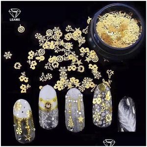 Tırnak Sanat Dekorasyonları Leamx 1Box 3D Rhinestones Gold Hollow Sequins Butterfly Heart Snow Ple Christmas Pul Aksesuarlar Güzellik Drop Deli DHWR0