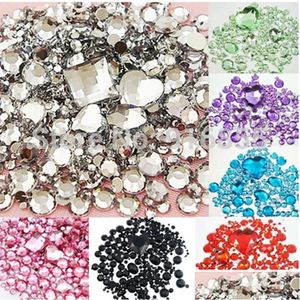 Tırnak Sanat Süslemeleri Toptan Kezarek Karışık Boyut/Şekiş Düz Rhinestone 1100pcs 3D Akrilik Düz Rhinestones DIY Telefon Kılıfı dhk9x