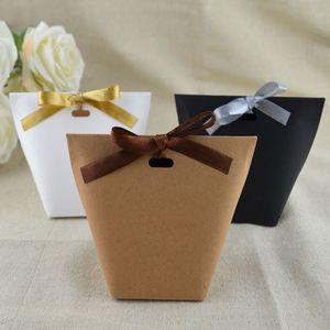 Embrulho de presente 2550pcs em branco Kraft Paper Bag White Black Candy Wedding Box Box Birthday Party Decoration with Ribbon 230110