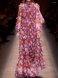 Sıradan Elbise Tatlı Parti Elbise Kadınlar İçin 2023 Lüks Bahar Fransız Vintage Çiçek Ruffles Uzun Kollu Gençlik İnce Sıcak Renk