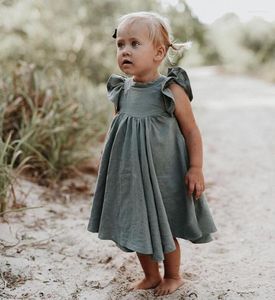 Kız Elbise Yaz Bebek Kız 2023 Avrupa Amerika Bebek Çocuk Elbise Ruffles Prenses Keten Moda Giyim